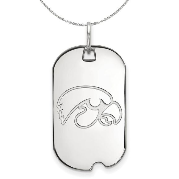 Sterling Silver U. of Iowa Dog Tag Pendant Necklace - 18 Inch